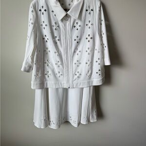 TanJay Petites White Eyelet Detail Summer Jacket & Skirt Set